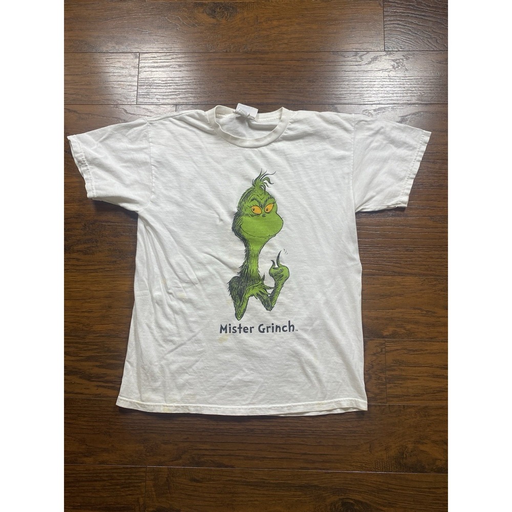 Dr. Seuss Mister Grinch Vintage Graphic T-Shirt White Mens Medium Holiday Tee